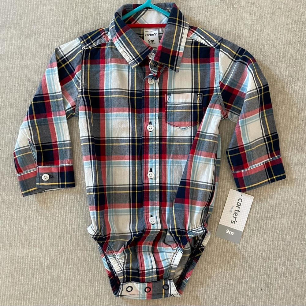 NWT Carter's Plaid Collared Bodysuit Sz 9 months
